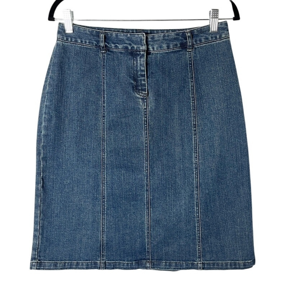 Geoffrey Beene Sport Women's Vintage Jean Skirt 4 Blue Denim Pencil Stretch - Picture 2 of 5